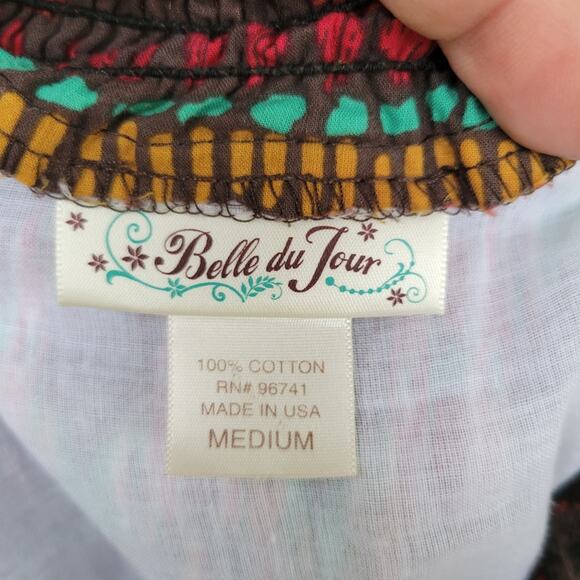 Belle du Jour Red Multicolor Tribal Print Boho Tiered Ruffle Skirt sz M - Picture 2 of 4